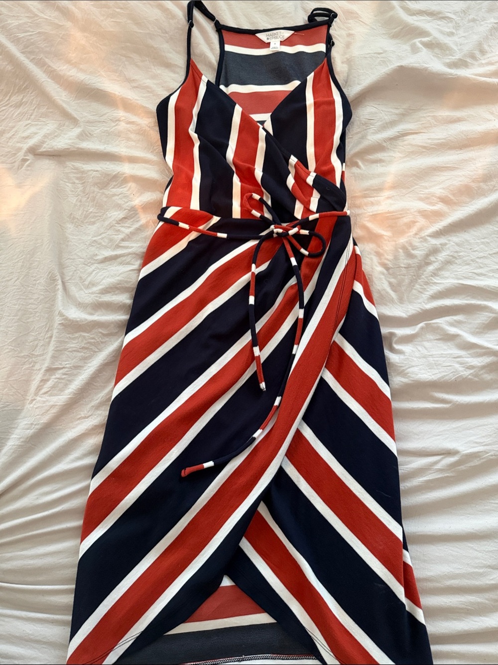 Market & Spruce Navy, Brown & White Striped Wrap Dress